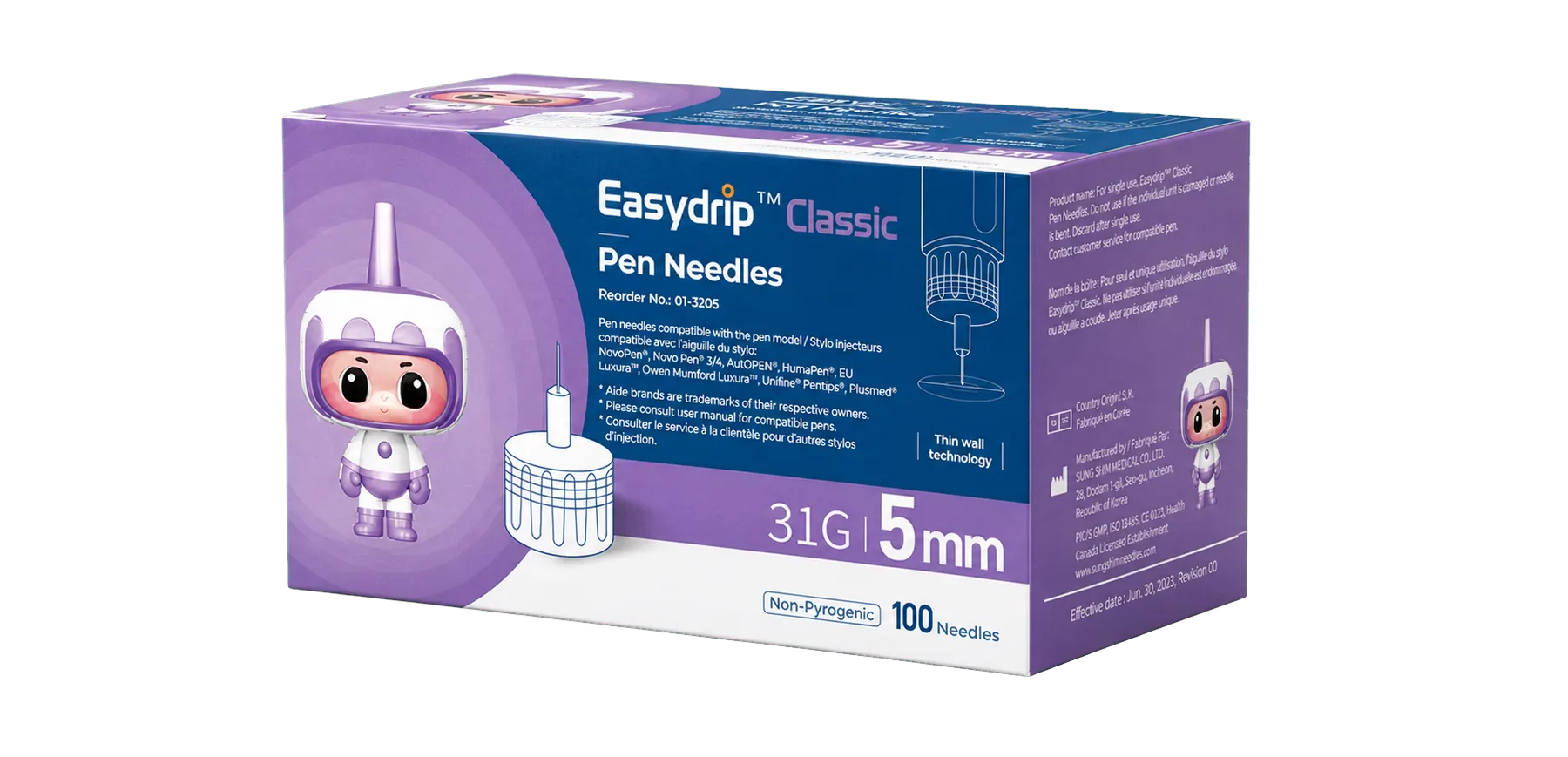 EasyDrip Classic pen needle box, 31G x 5mm