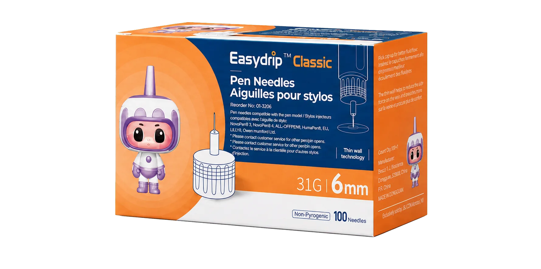 EasyDrip Classic pen needle box, 31G x 6mm