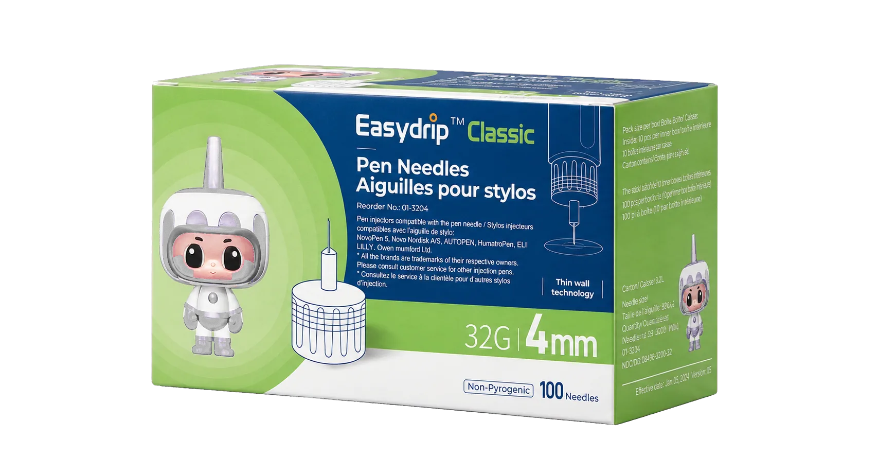EasyDrip Classic pen needle box, 32G x 4mm